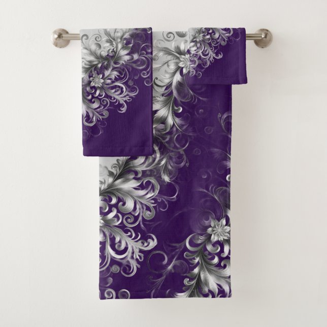 Purple Elegance and Grey Towel Set (Insitu)