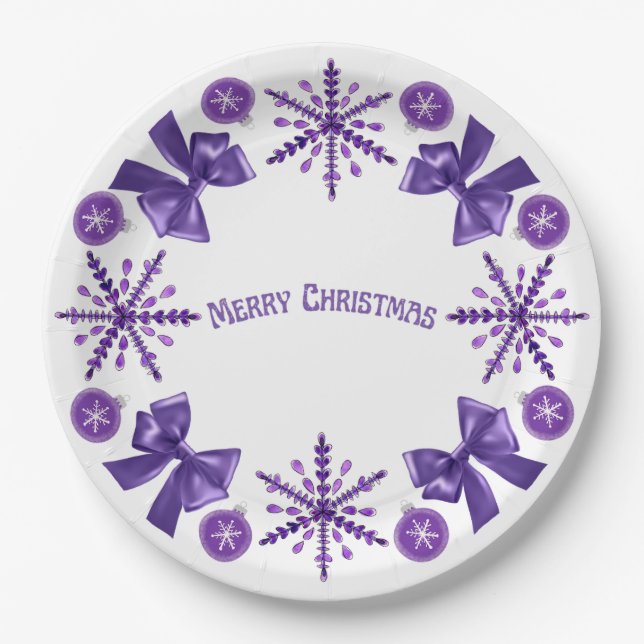 Purple Elegance Christmas Paper Plate (Front)