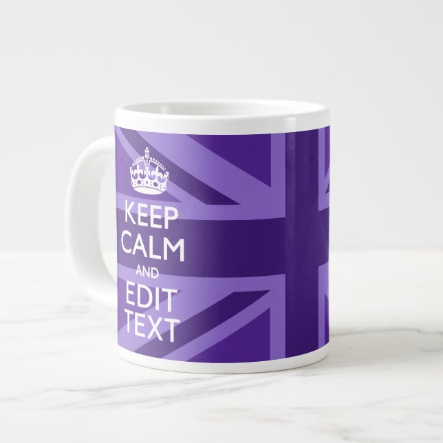 Purple Elegance Keep Calm Your Text Union Jack Large Coffee Mug (Front Left)