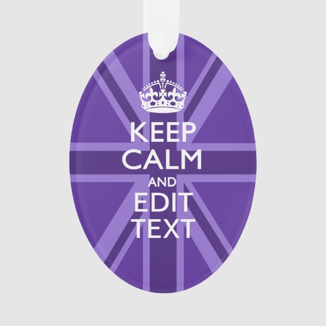 Purple Elegance Keep Calm Your Text Union Jack Ornament (Front)