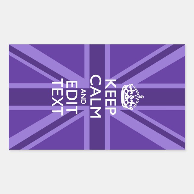 Purple Elegance Keep Calm Your Text Union Jack Rectangular Sticker (Front)