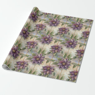 Purple Elegance Luxe Poinsettia & Holly Christmas Wrapping Paper
