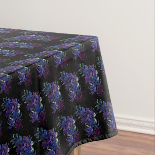 Purple Elegant Black Floral Watercolor Botanical Tablecloth