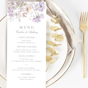 Purple Elegant Botanical Floral Boho Wedding Menu