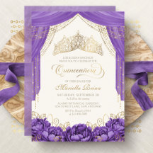 Purple Elegant Crown Floral Quinceanera