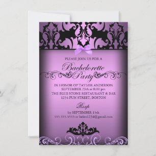 Purple Elegant Damask Bachelorette Party Invite