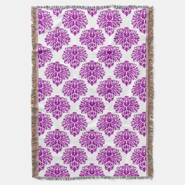 Purple Elegant Damask Throw Blanket (Front Vertical)