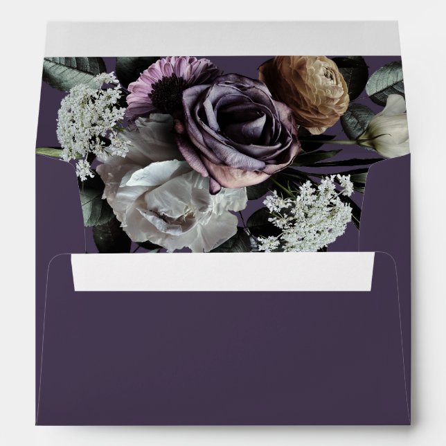 Purple Elegant Dark Floral Wedding Envelope (Back (Bottom))