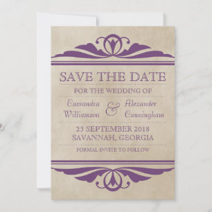 Purple Elegant Deco Save the Date Invite