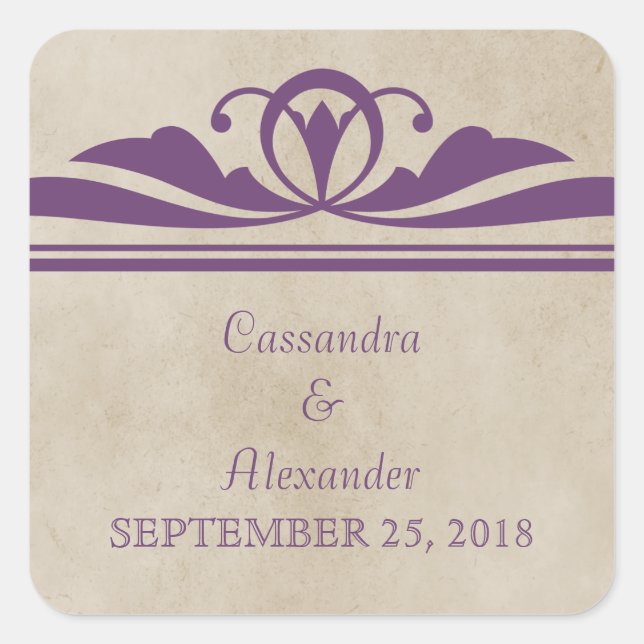 Purple Elegant Deco Wedding Stickers (Front)