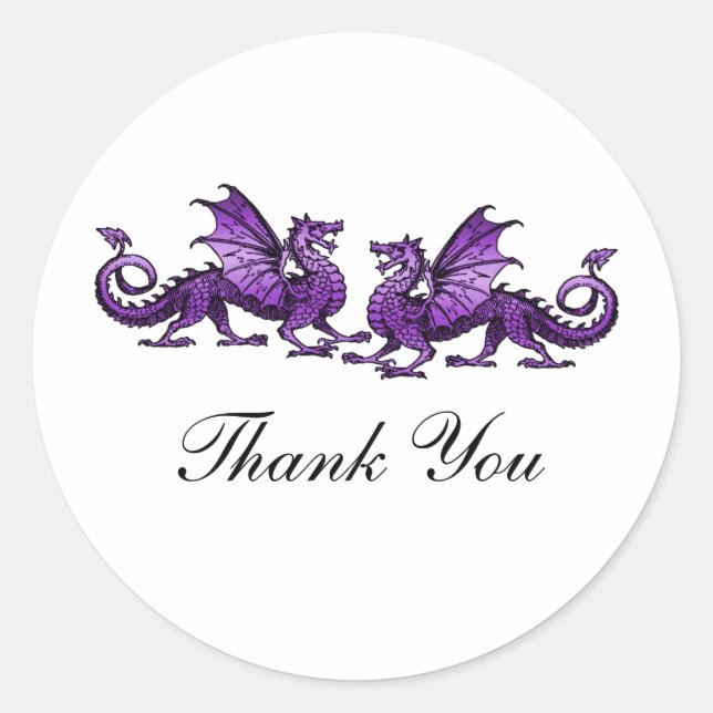 Purple Elegant Dragons Thank You Stickers (Front)