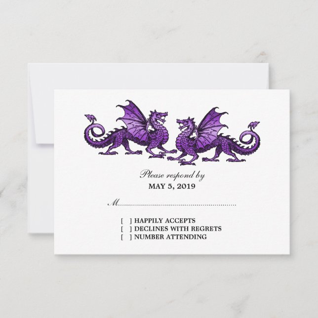 Purple Elegant Dragons Wedding Response Card (Front)