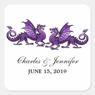 Purple Elegant Dragons Wedding Stickers