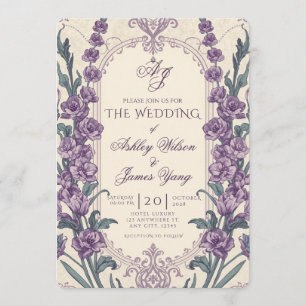 Purple Elegant Floral Botanical Wedding Invitation
