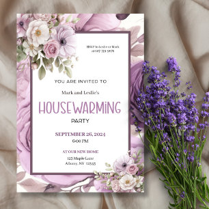 Purple Elegant Floral Housewarming Party  Invitation