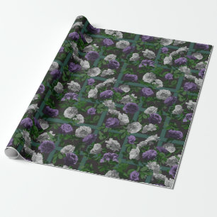 Purple Elegant Floral Roses Wrapping Paper
