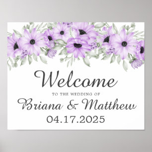 Purple Elegant Floral Wedding Welcome Sign