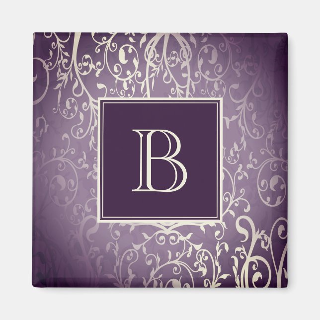 Purple Elegant Flourish Monogram Magnet (Front)