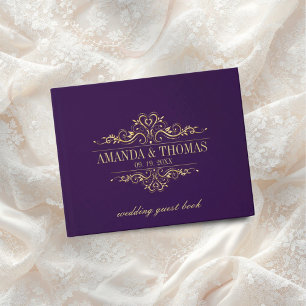 Purple Elegant Frame Personalised Wedding Guest Book