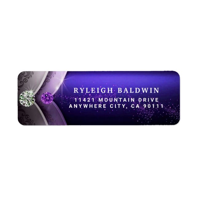Purple Elegant Gemstones Return Address Label (Front)