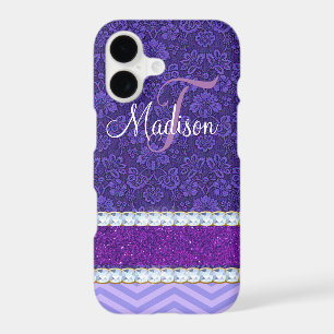 Purple Elegant Glitter Bling Damask Name