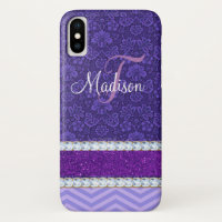 Purple Elegant Glitter Bling Damask Name