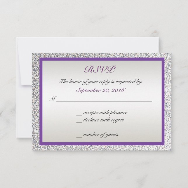 Purple - Elegant Glitter Wedding RSVP Card (Front)