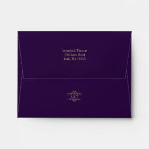 Purple elegant golden frame wedding rsvp envelope