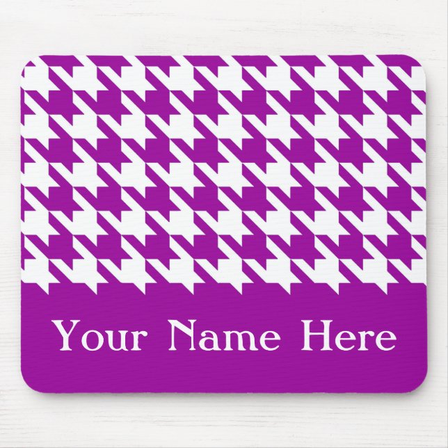 Purple Elegant Houndstooth with custom name Mouse Pad (Front)