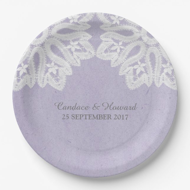Purple Elegant Lace Paper Plates (Front)