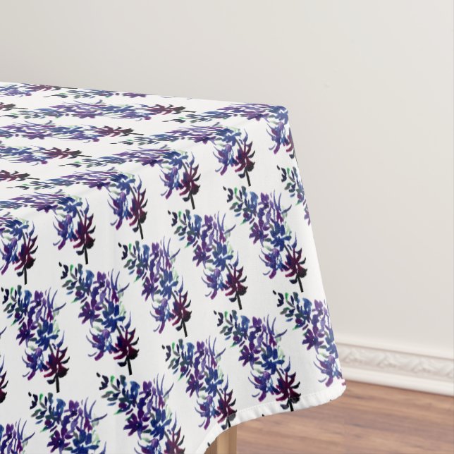 Purple Elegant Modern Floral Watercolor Botanical Tablecloth (In Situ)