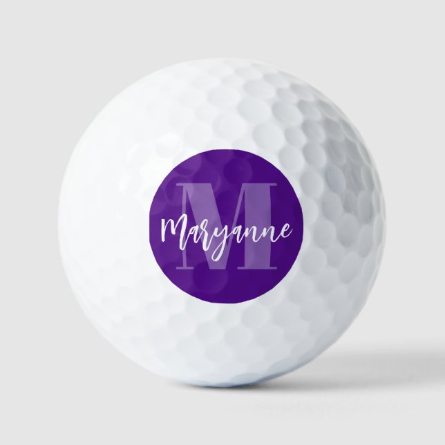 Purple Elegant Modern Monogram Golf Balls (Front)