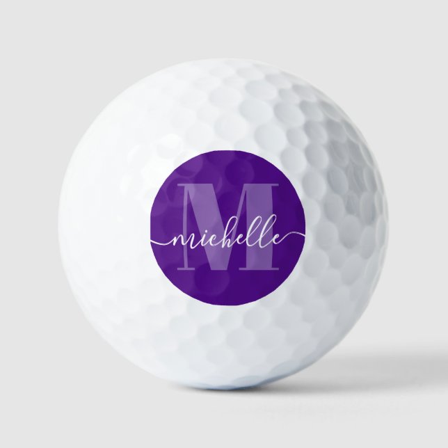 Purple Elegant Modern Monogram Golf Balls (Front)