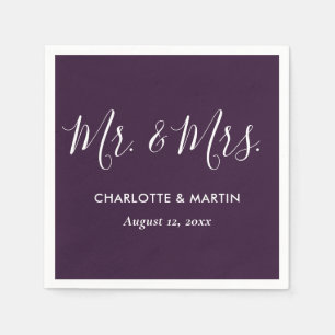 Purple Elegant Modern Script Mr. and Mrs. Wedding Napkin