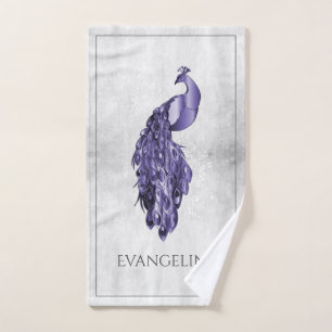 Purple Elegant Peacock Bath Towel Set
