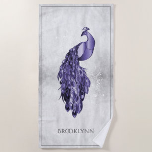 Purple Elegant Peacock Beach Towel