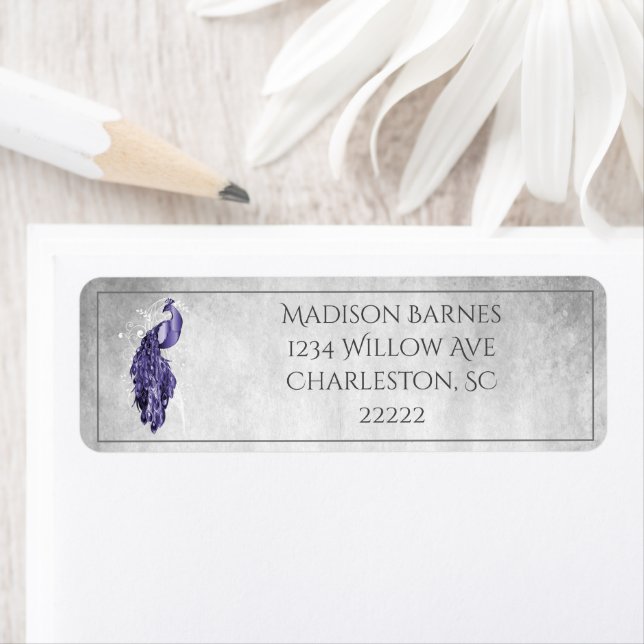 Purple Elegant Peacock Label Return Address Label (Insitu)