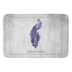 Purple Elegant Peacock Personalised Bath Mat