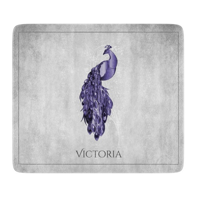 Purple Elegant Peacock Personalised Cutting Board (Front)