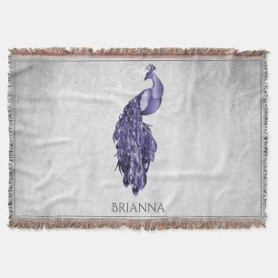 Purple Elegant Peacock Personalised Throw Blanket