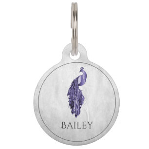 Purple Elegant Peacock Round Pet Tag