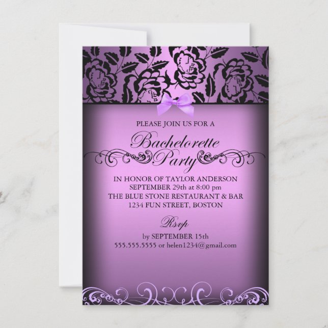 Purple Elegant Rose Bachelorette Party Invite (Front)