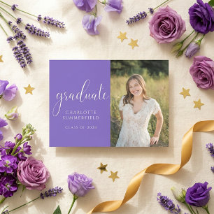 Purple Elegant Script Graduation Photo Invitation