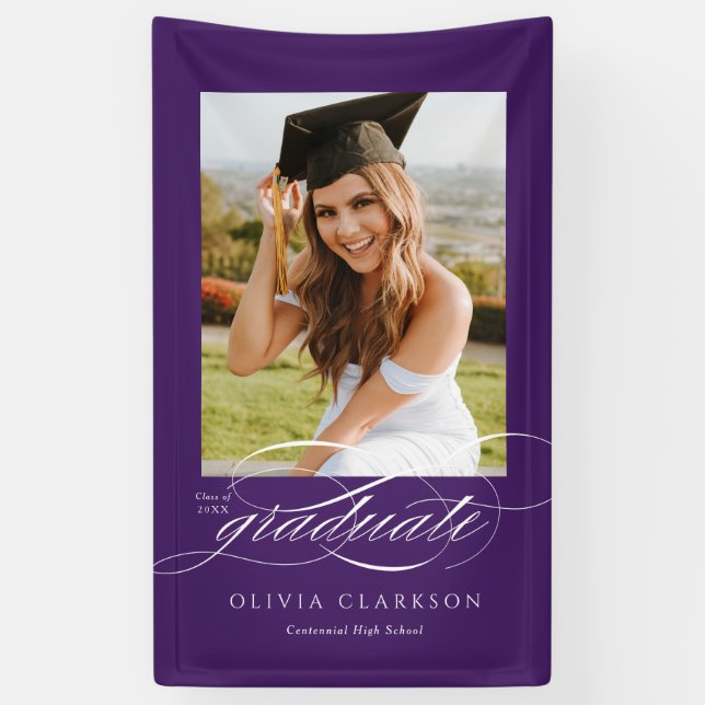 Purple Elegant Script Graduation Photo Party Banner (Vertical)