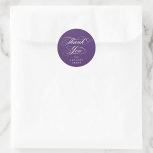 Purple Elegant Script Graduation Thank You Classic Round Sticker