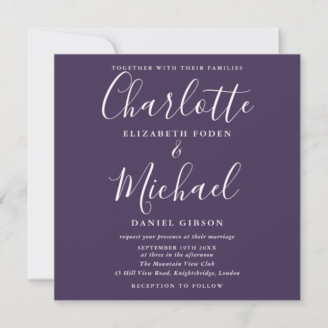 Purple Elegant Script Minimalist Wedding Invitation (Front)