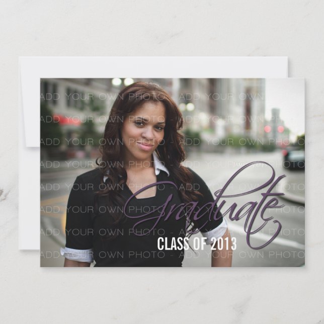 Purple Elegant Script Photo Graduation Invite (Front)