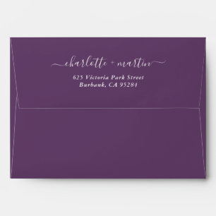 Purple Elegant Script Return Address Wedding Envelope