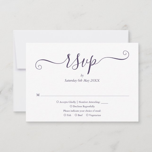 Purple Elegant Script Wedding RSVP Card (Front)