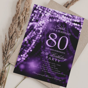 Purple   Elegant Surprise 80th Birthday Party  Invitation
